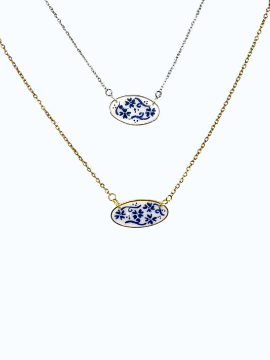 Hand Painted Oval Bar Chinoiserie Necklace