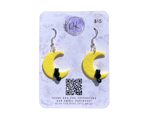 Cat on the Moon Earrings
