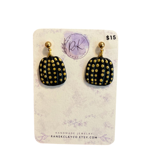 Black Polka Dot Pumpkin Earrings
