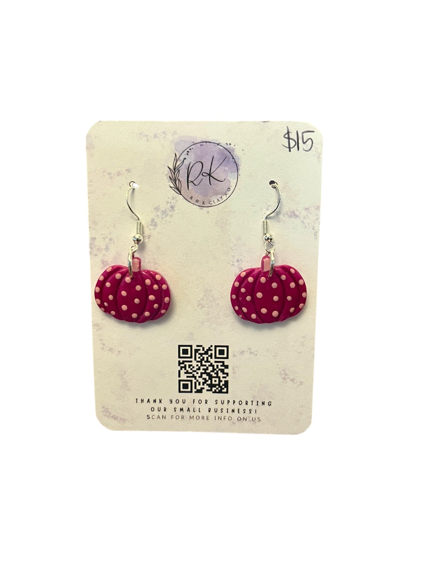 Pink Polka Dot Pumpkin Earrings