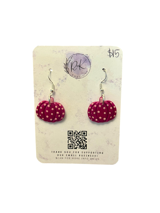 Pink Polka Dot Pumpkin Earrings
