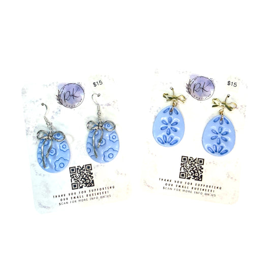 Blue Floral Egg Earrings