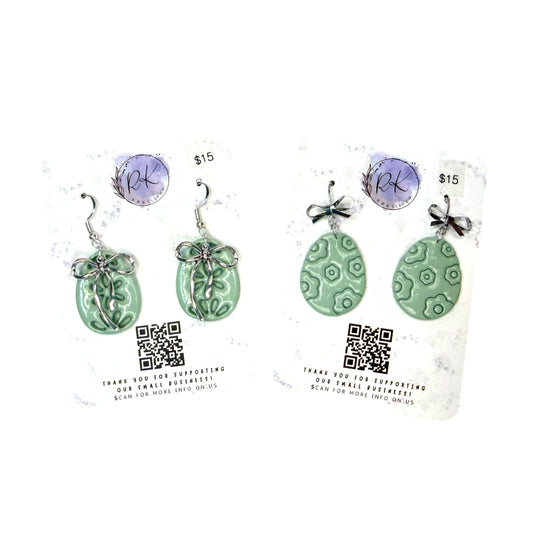 Green Floral Egg Earrings