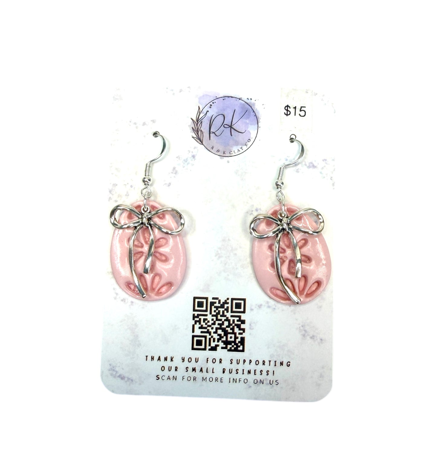 Pink Floral Egg Earrings