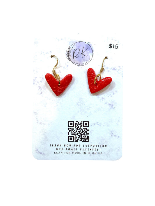 Valentine's Red Textured Heart Earrings
