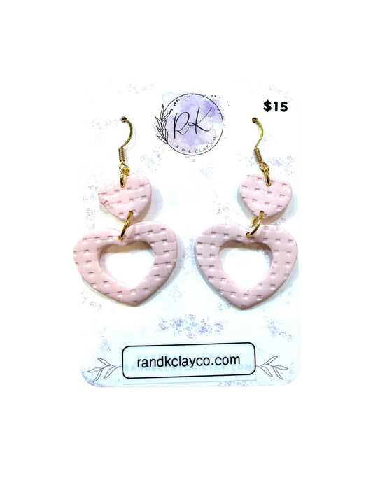 Valentine's Pink 2 Tiered Textured Heart Earrings