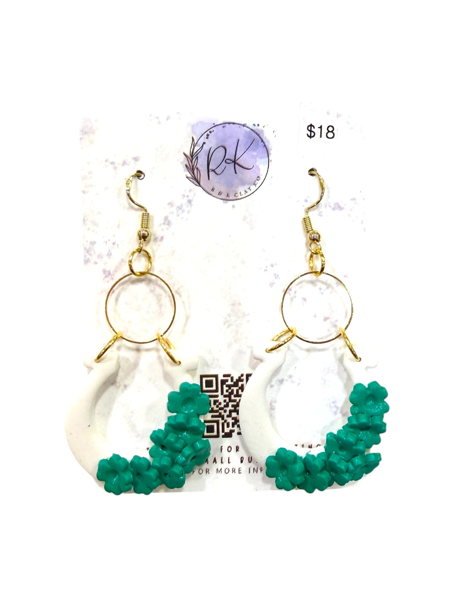 White Horseshoe with Clover Earrings