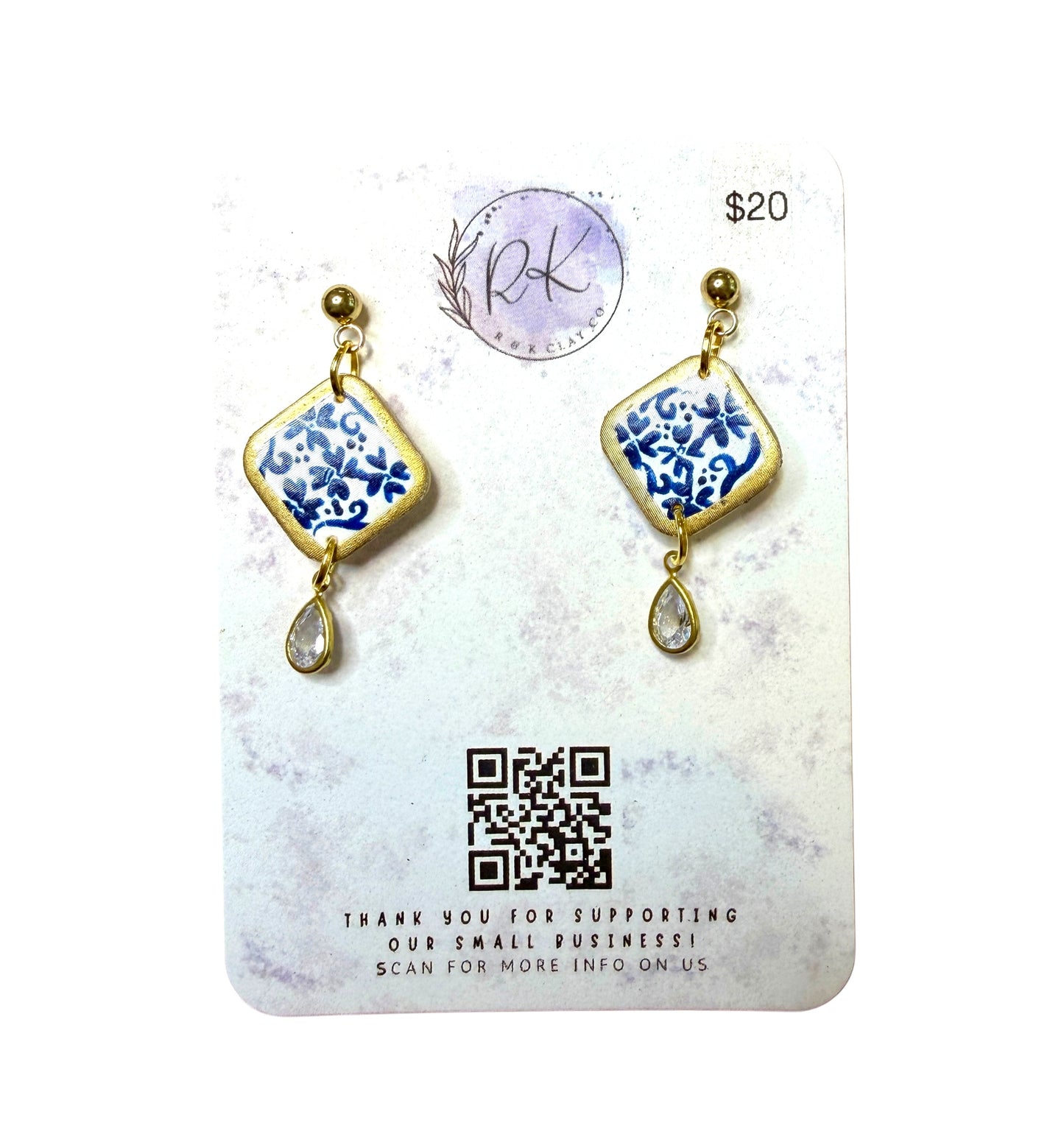 Hand Painted Diamond Chinoiserie Earrings
