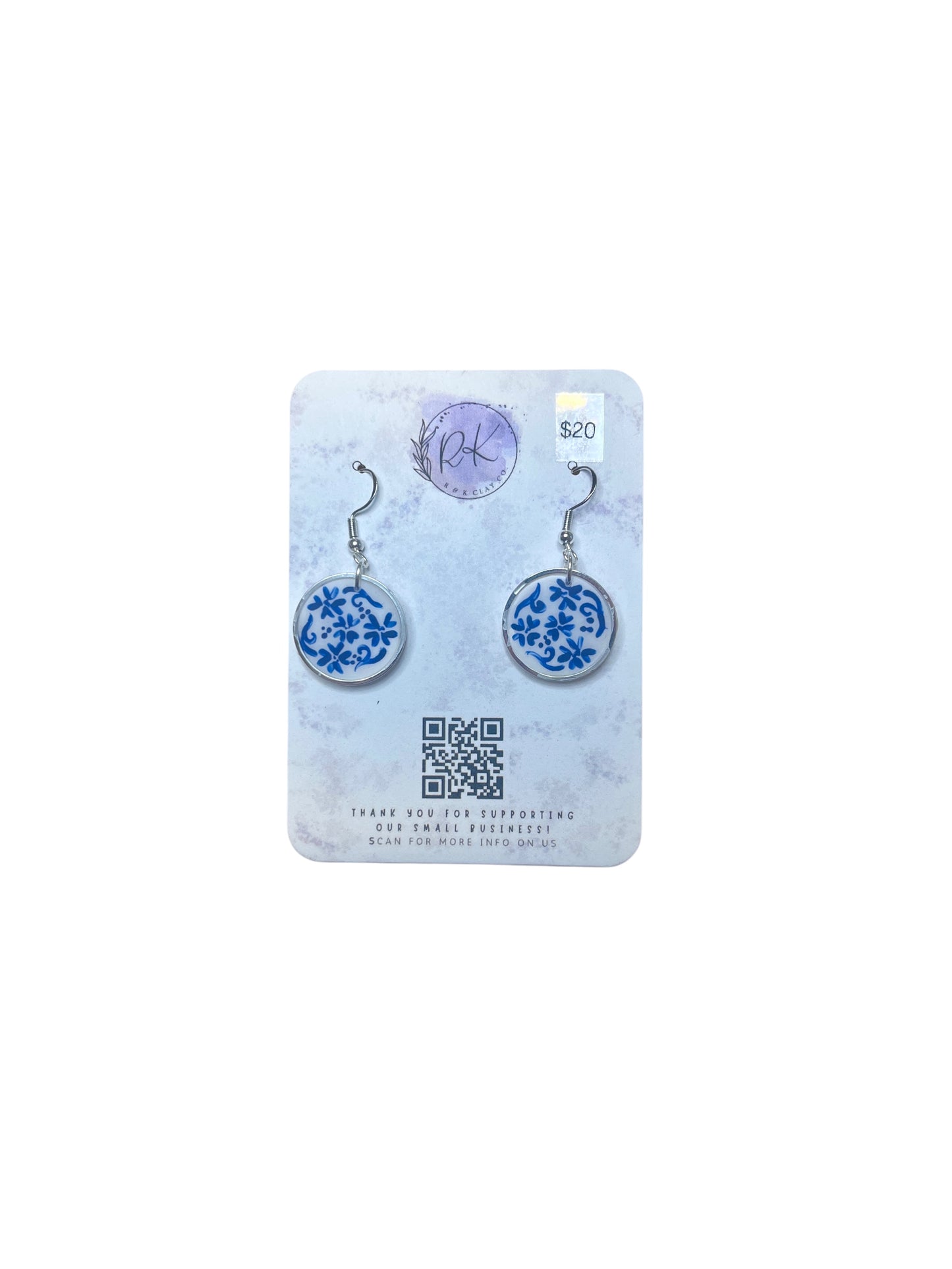 Hand Painted Silver Circle Chinoiserie Earrings